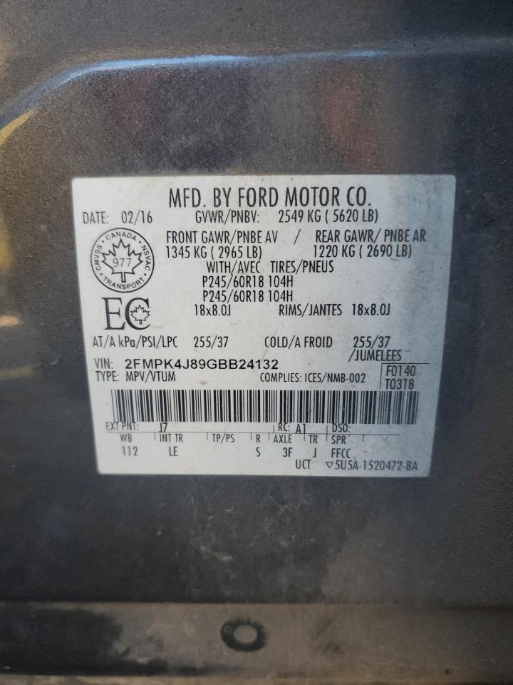 2016 Ford Edge Sel VIN: 2FMPK4J89GBB24132 Lot: 87446845