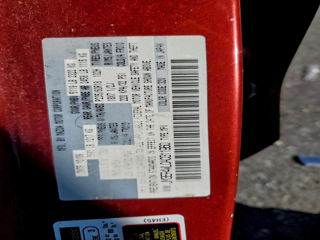 2010 Mazda Cx-7 VIN: JM3ER4WL0A0311960 Lot: 93877135