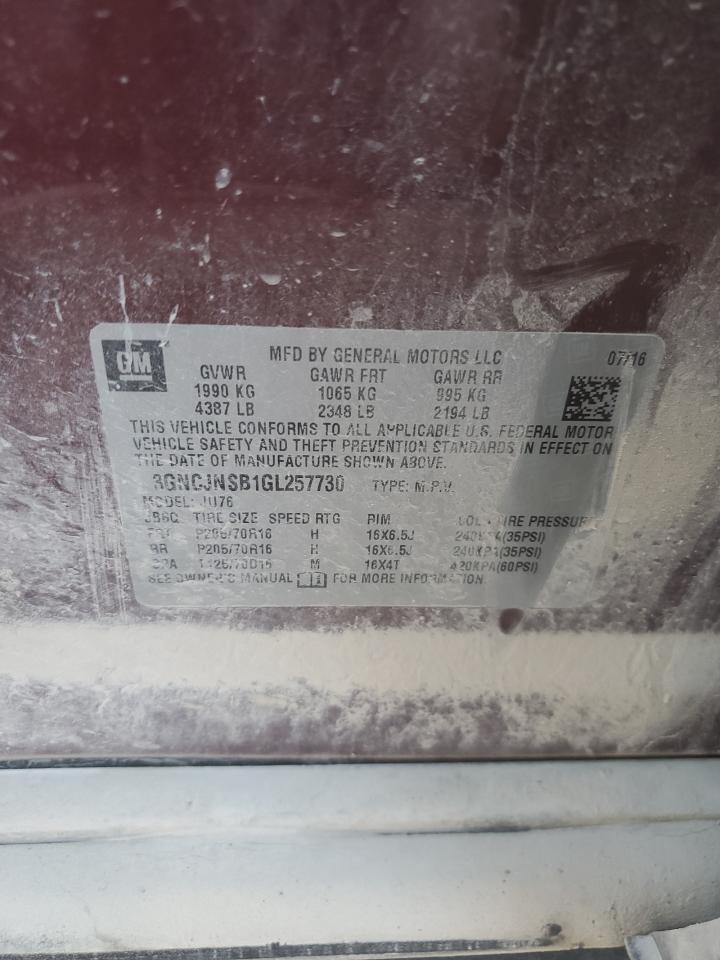 2016 Chevrolet Trax Ls VIN: 3GNCJNSB1GL257730 Lot: 92821615