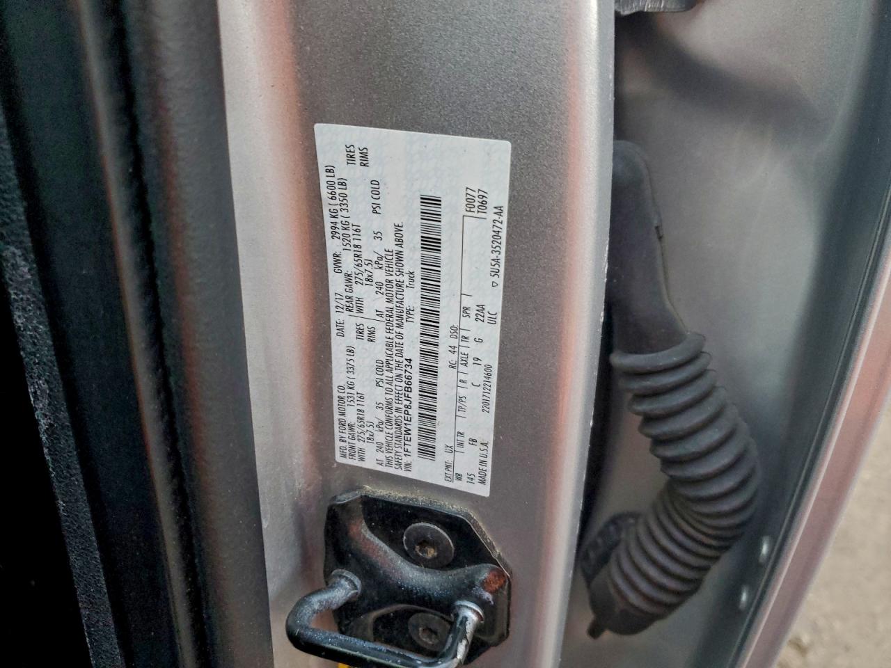 2018 Ford F150 Supercrew VIN: 1FTEW1EP8JFB66734 Lot: 94352505