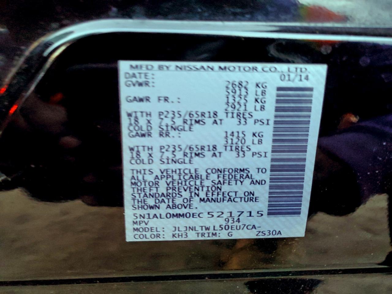 2014 Infiniti Qx60 VIN: 5N1AL0MM0EC521715 Lot: 94303625