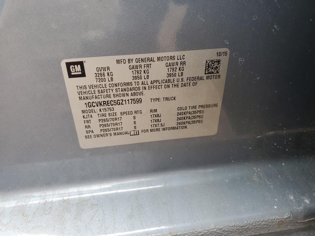 2016 Chevrolet Silverado K1500 Lt VIN: 1GCVKREC5GZ117599 Lot: 91993665