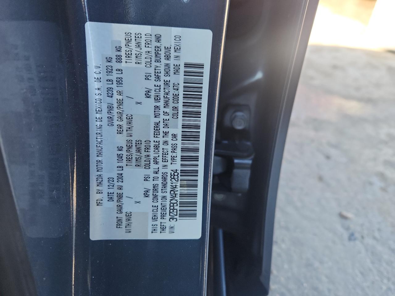 2024 Mazda 3 Preferred VIN: 3MZBPBCM4RM412654 Lot: 92630065