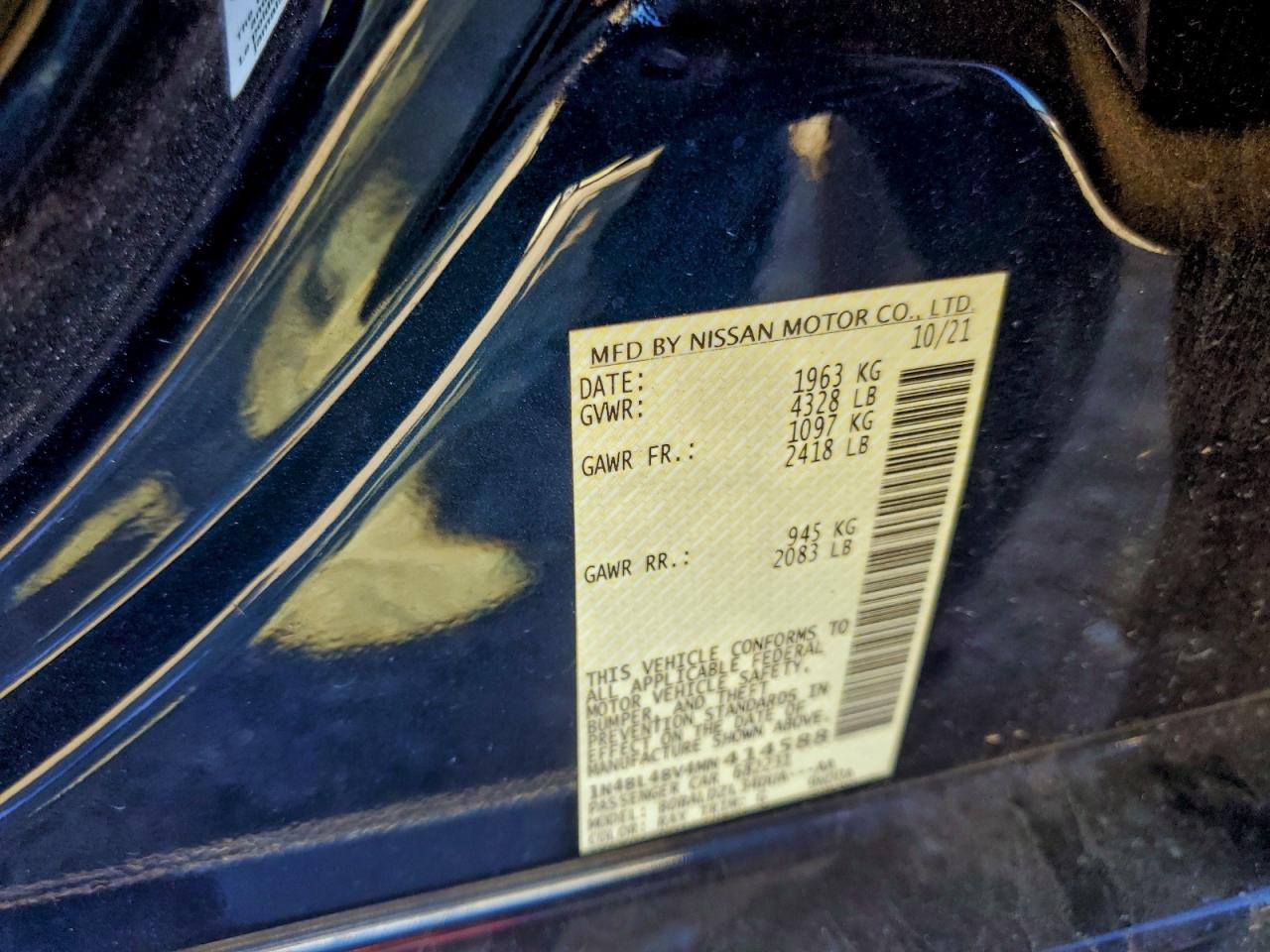 2021 Nissan Altima S VIN: 1N4BL4BV4MN414588 Lot: 94187545