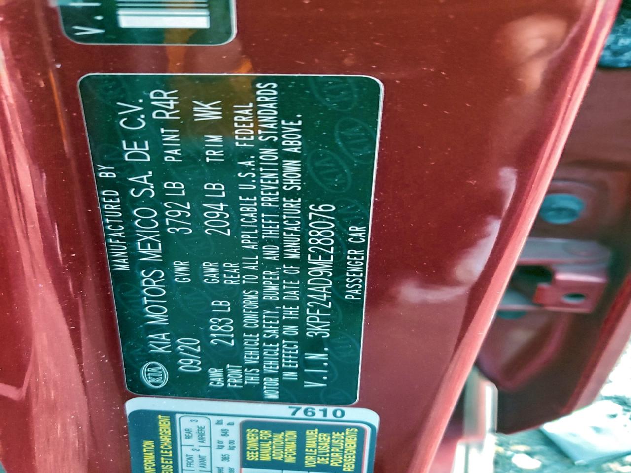 2021 Kia Forte Fe VIN: 3KPF24AD9ME288076 Lot: 93917815