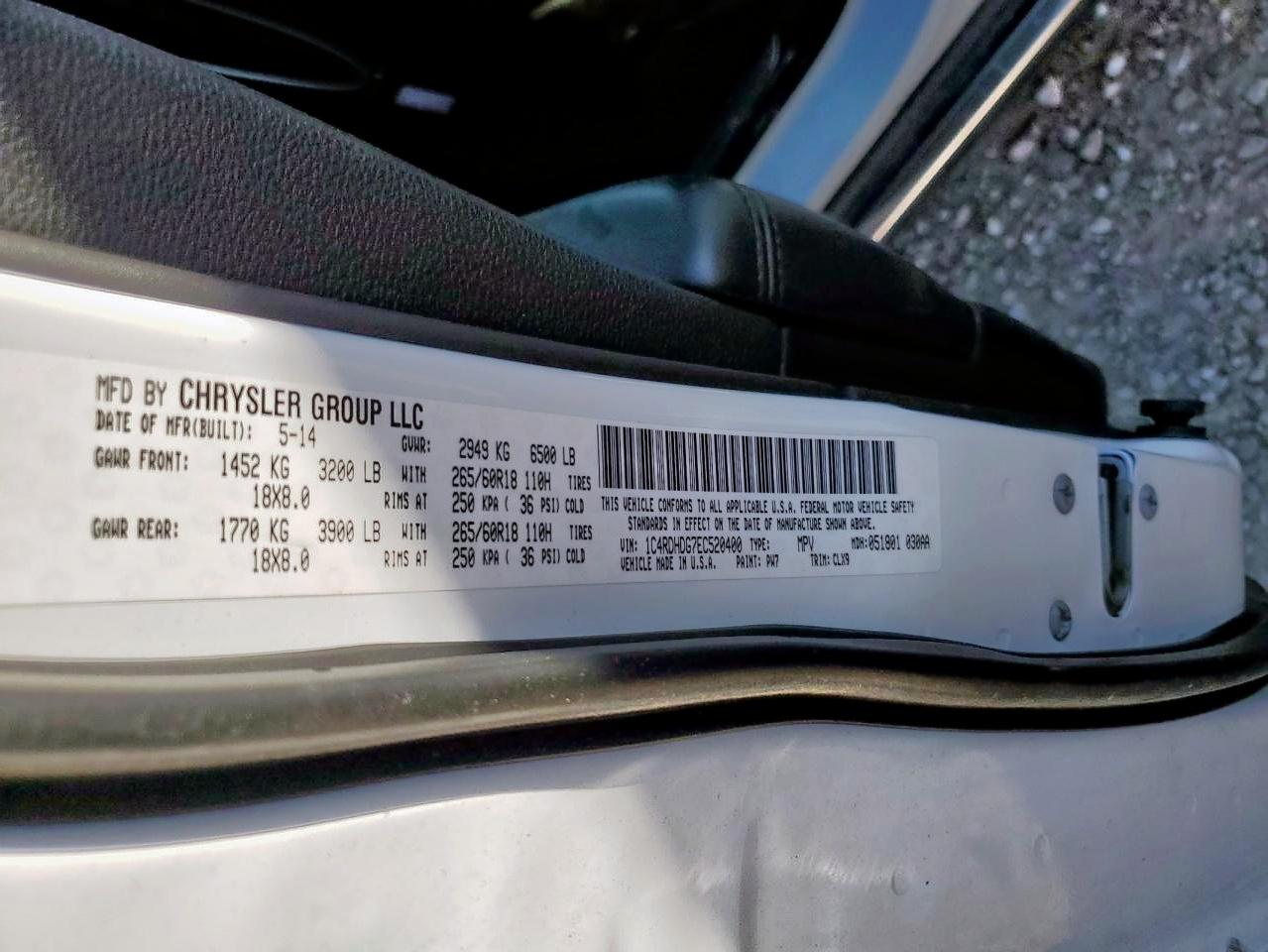 2014 Dodge Durango Limited VIN: 1C4RDHDG7EC520400 Lot: 92043425