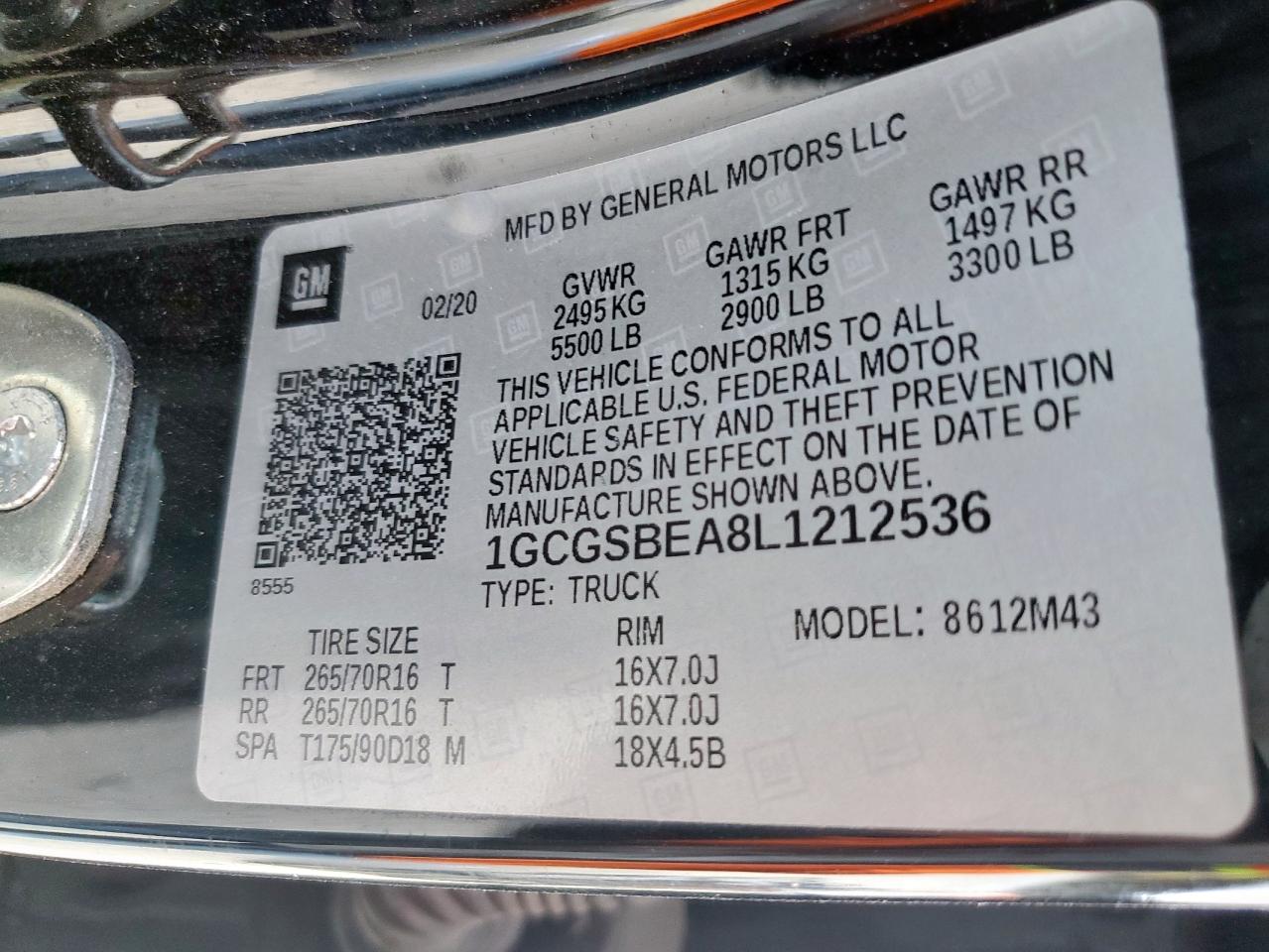 2020 Chevrolet Colorado VIN: 1GCGSBEA8L1212536 Lot: 94047775