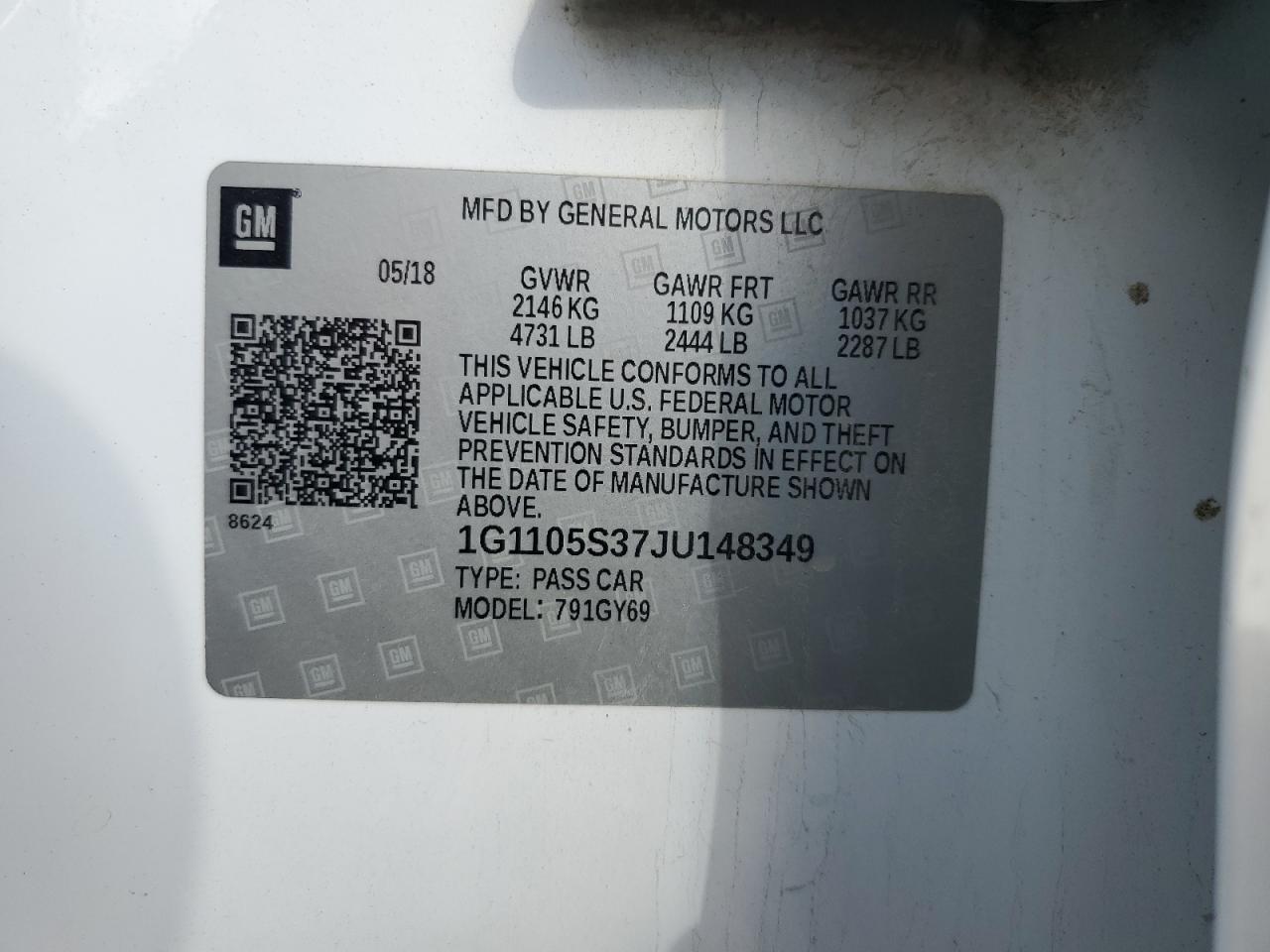 2018 Chevrolet Impala Lt VIN: 1G1105S37JU148349 Lot: 90901815