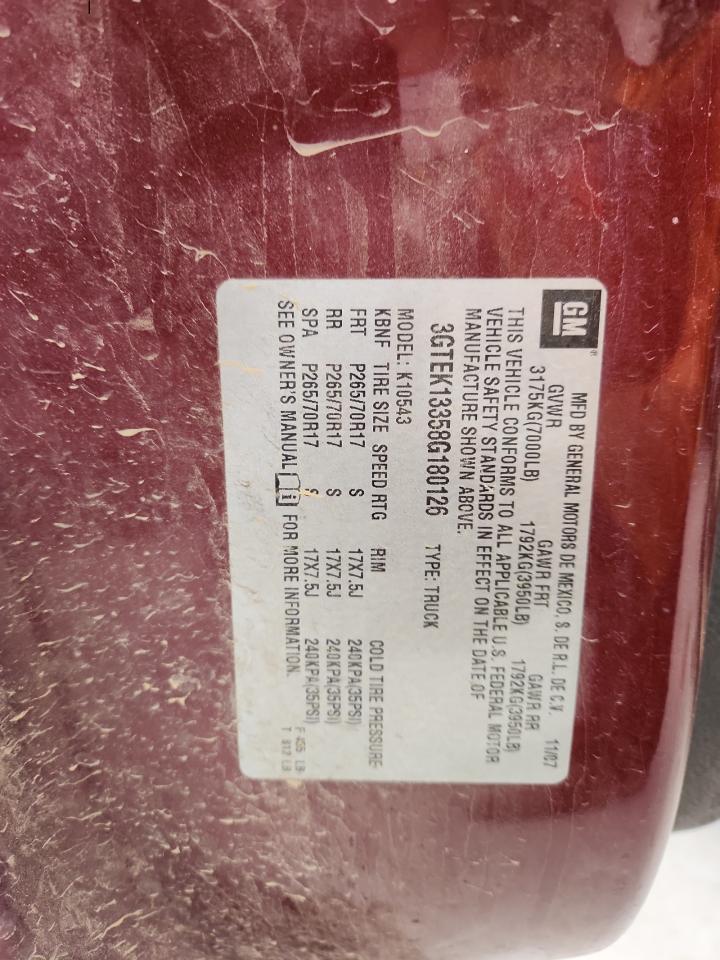 2008 GMC Sierra K1500 VIN: 3GTEK13358G180126 Lot: 93200615