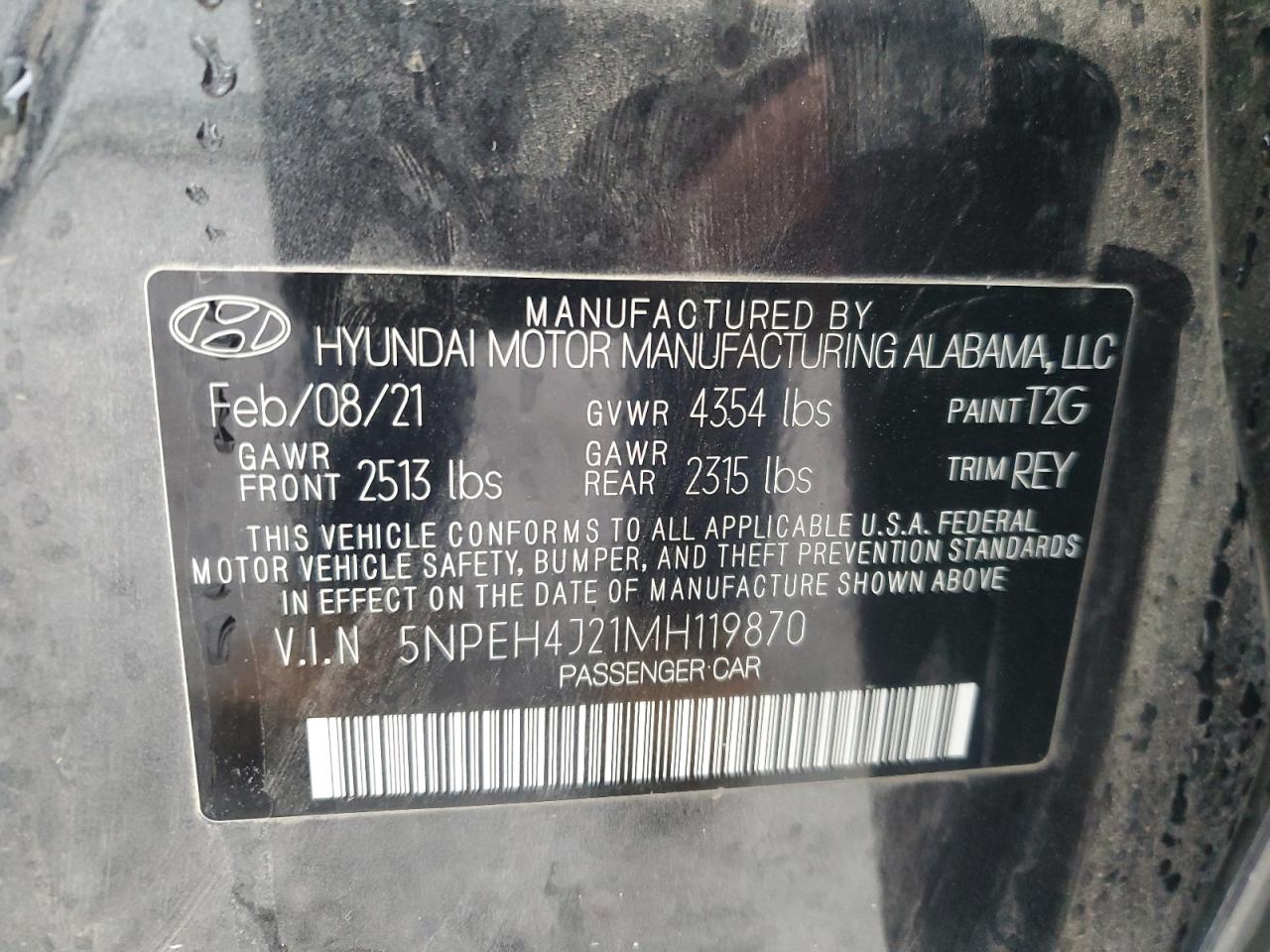 2021 Hyundai Sonata Limited VIN: 5NPEH4J21MH119870 Lot: 93661885