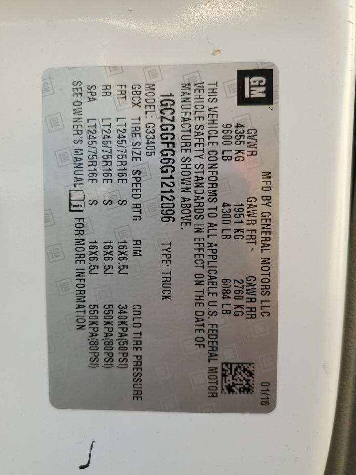 2016 Chevrolet Express G3500 VIN: 1GCZGGFG6G1212096 Lot: 92857685