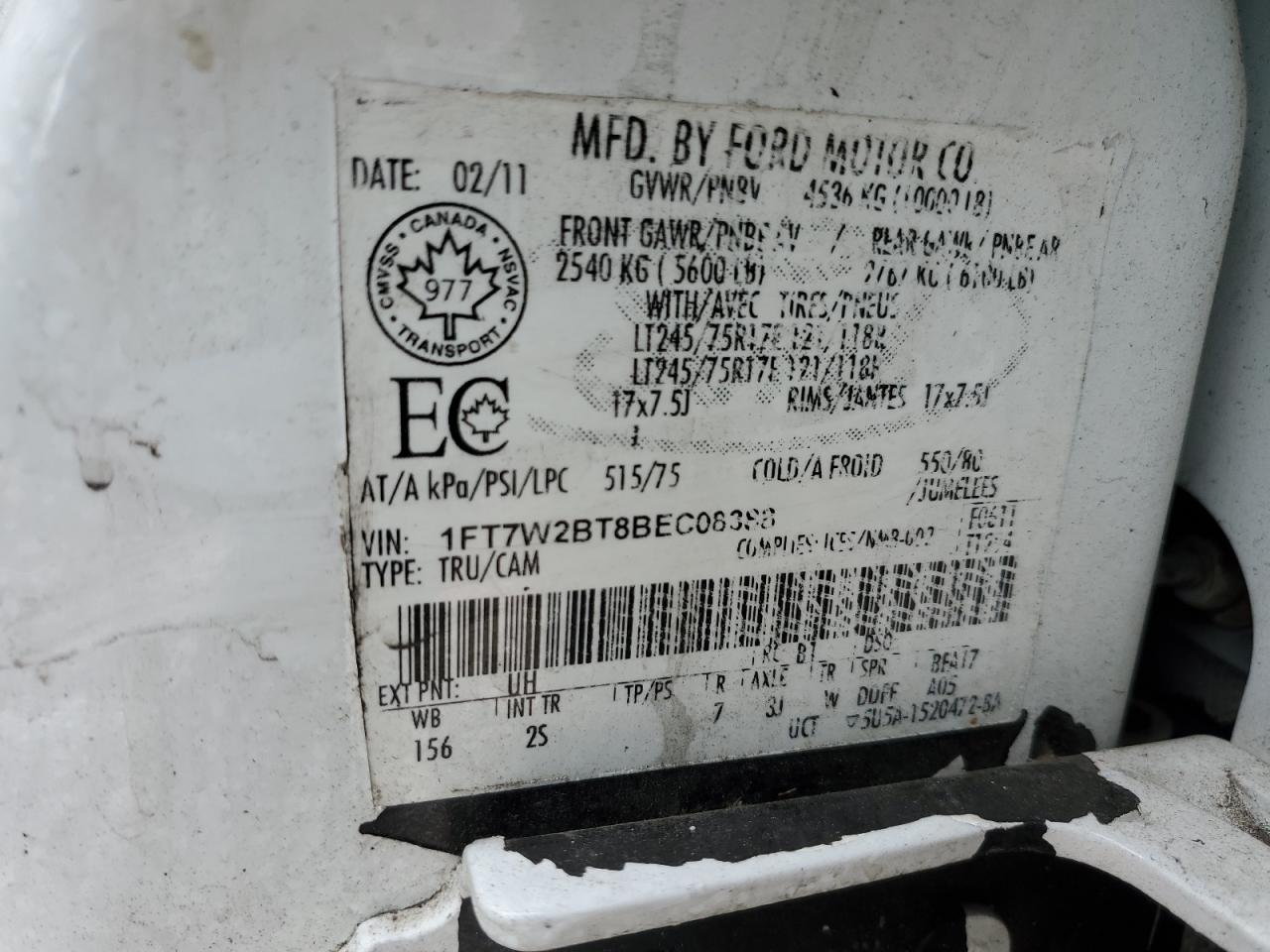 2011 Ford F250 Super Duty VIN: 1FT7W2BT8BEC08388 Lot: 92257835