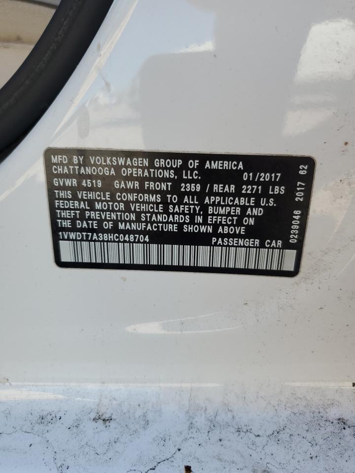 2017 Volkswagen Passat R-Line VIN: 1VWDT7A38HC048704 Lot: 91972225
