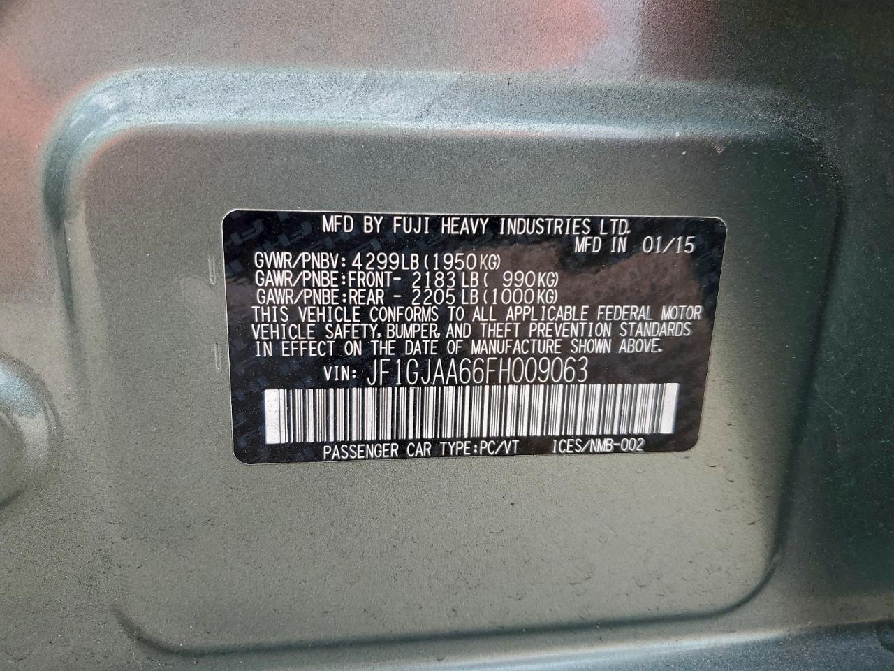 2015 Subaru Impreza VIN: JF1GJAA66FH009063 Lot: 94267795