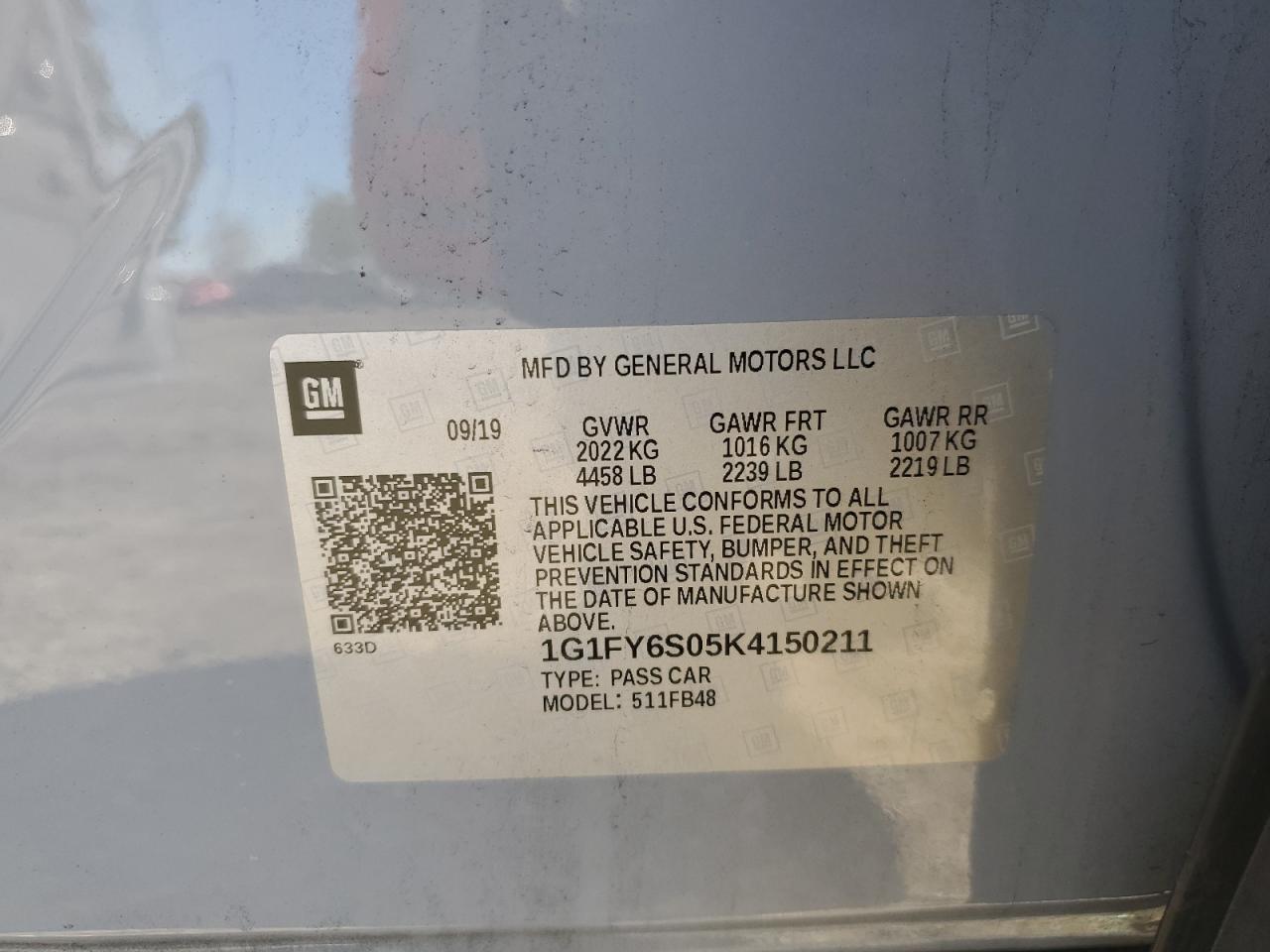 2019 Chevrolet Bolt Ev Lt VIN: 1G1FY6S05K4150211 Lot: 93126595