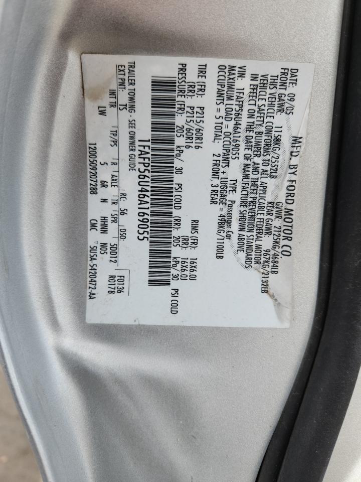 2006 Ford Taurus Sel VIN: 1FAFP56U46A169055 Lot: 92862055