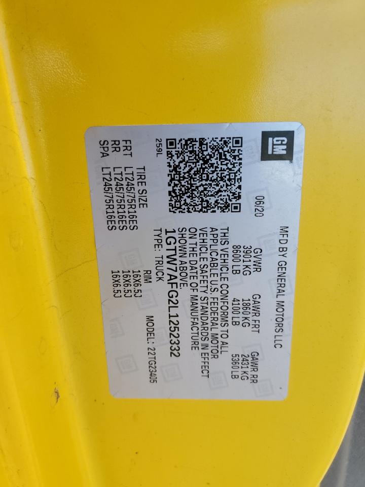 2020 GMC Savana G2500 VIN: 1GTW7AFG2L1252332 Lot: 90634225