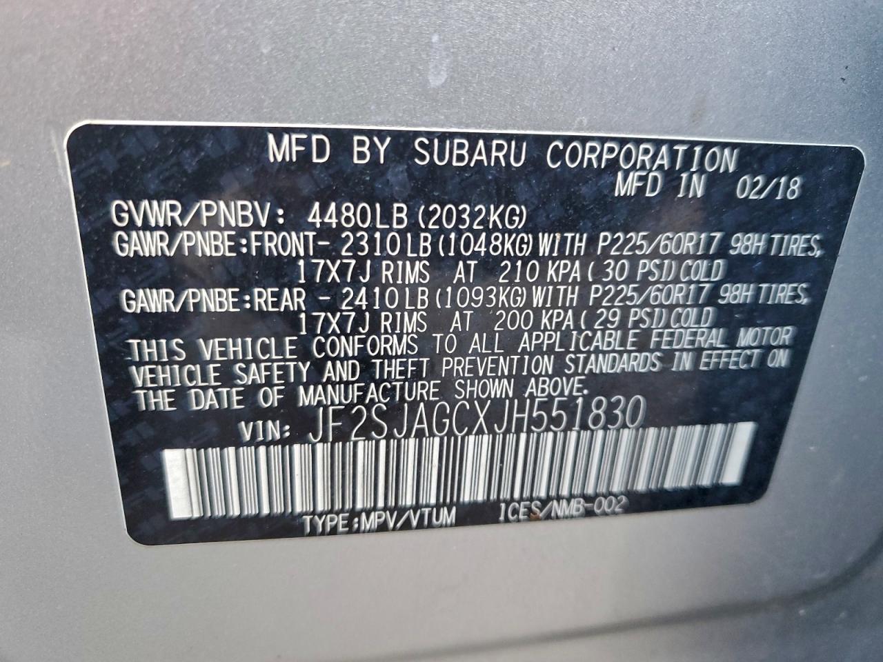 2018 Subaru Forester 2.5I Premium VIN: JF2SJAGCXJH551830 Lot: 94874835