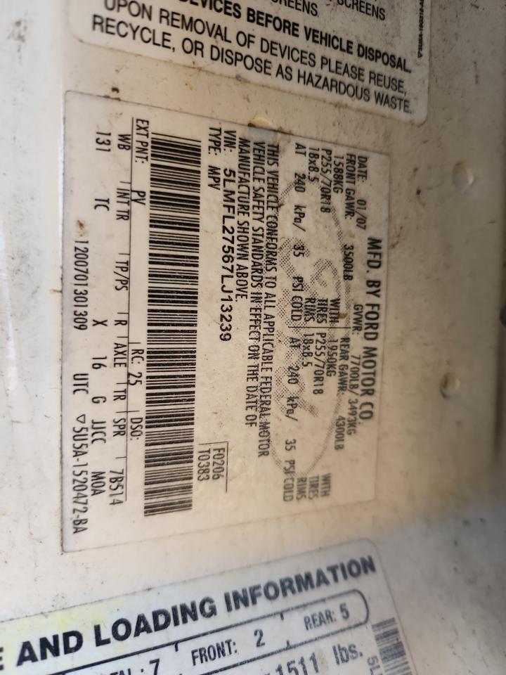 2007 Lincoln Navigator L VIN: 5LMFL27567LJ13239 Lot: 92356855