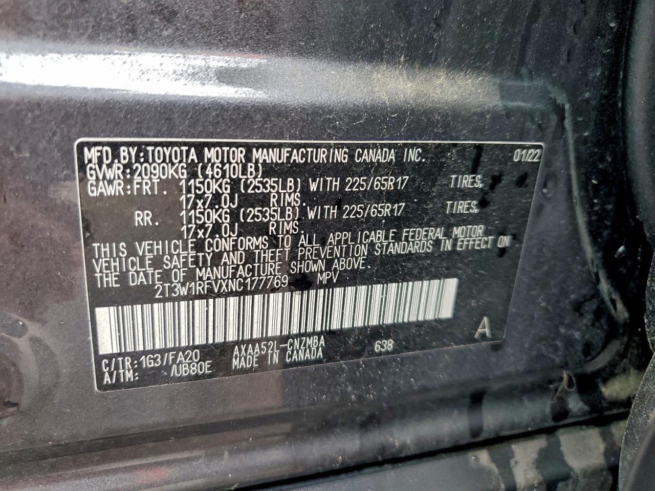 2022 Toyota Rav4 Xle VIN: 2T3W1RFVXNC177769 Lot: 93848595