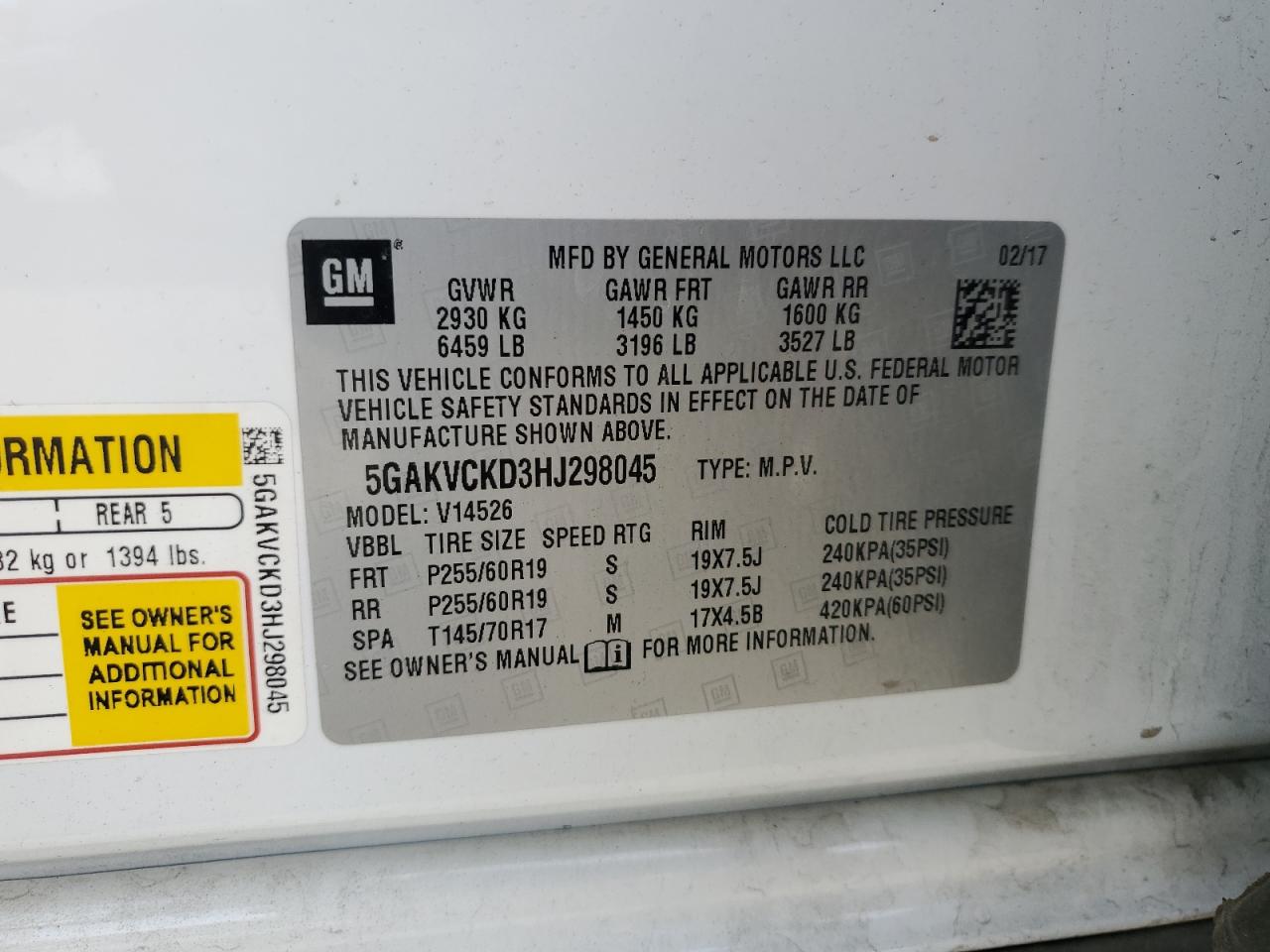 2017 Buick Enclave VIN: 5GAKVCKD3HJ298045 Lot: 92053965