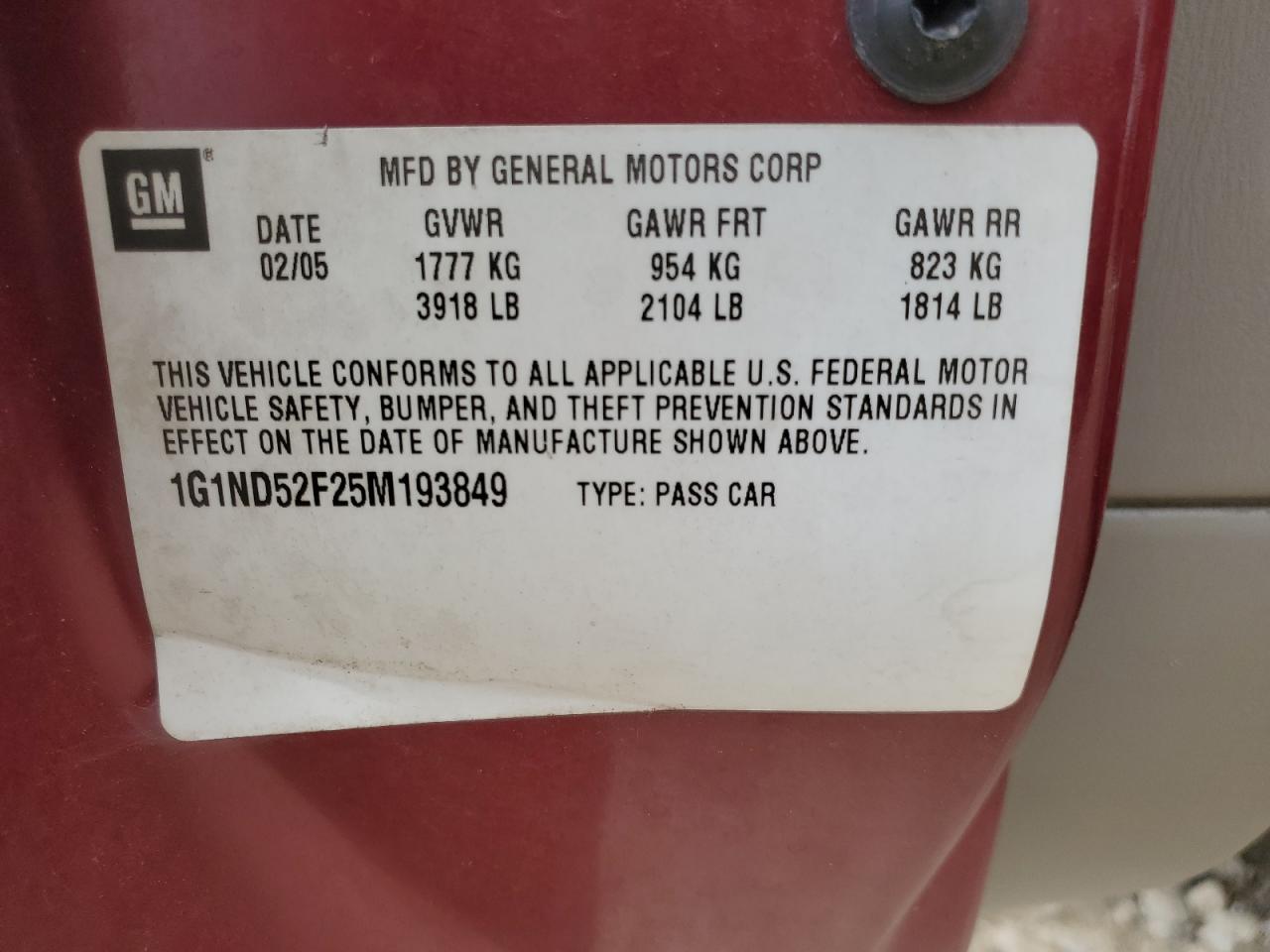 2005 Chevrolet Classic VIN: 1G1ND52F25M193849 Lot: 91772675