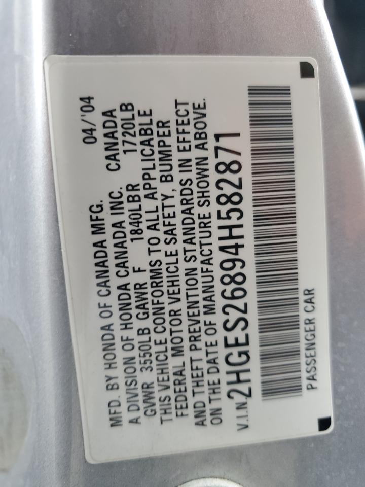 2004 Honda Civic Ex VIN: 2HGES26894H582871 Lot: 92175195