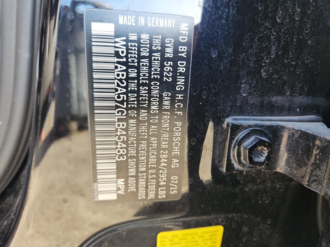 2016 Porsche Macan S VIN: WP1AB2A57GLB45483 Lot: 91014835