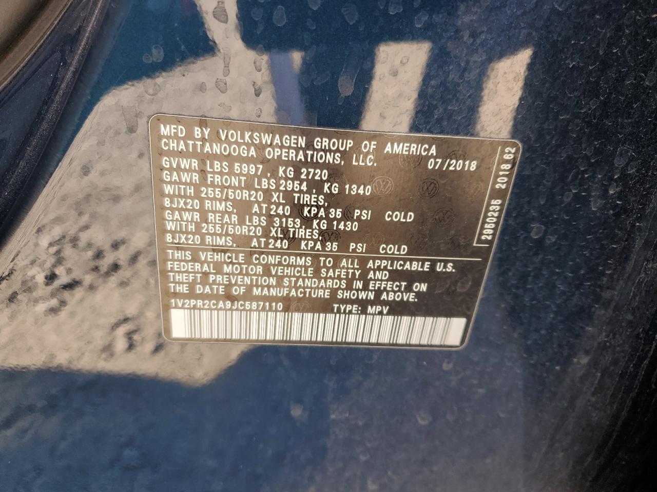 2018 Volkswagen Atlas Se VIN: 1V2PR2CA9JC587110 Lot: 92953225