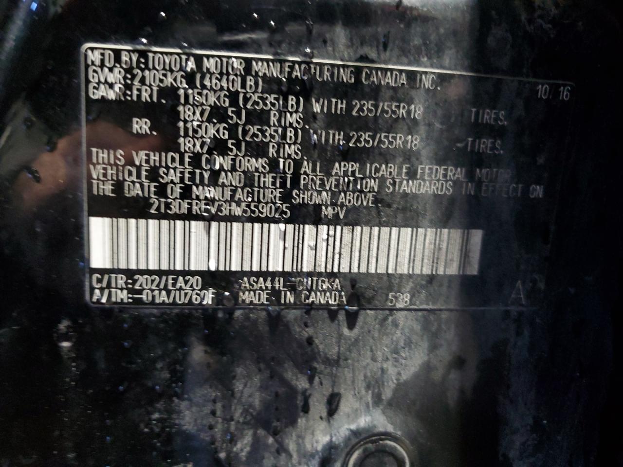 2017 Toyota Rav4 Limited VIN: 2T3DFREV3HW559025 Lot: 90883155