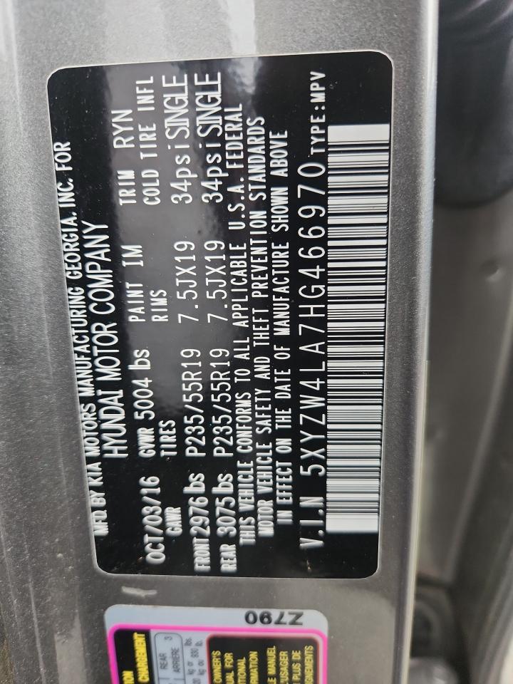 2017 Hyundai Santa Fe Sport VIN: 5XYZW4LA7HG466970 Lot: 90103855