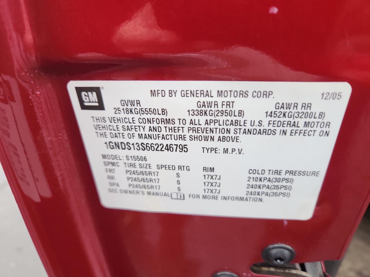 2006 Chevrolet Trailblazer Ls VIN: 1GNDS13S662246795 Lot: 93459635