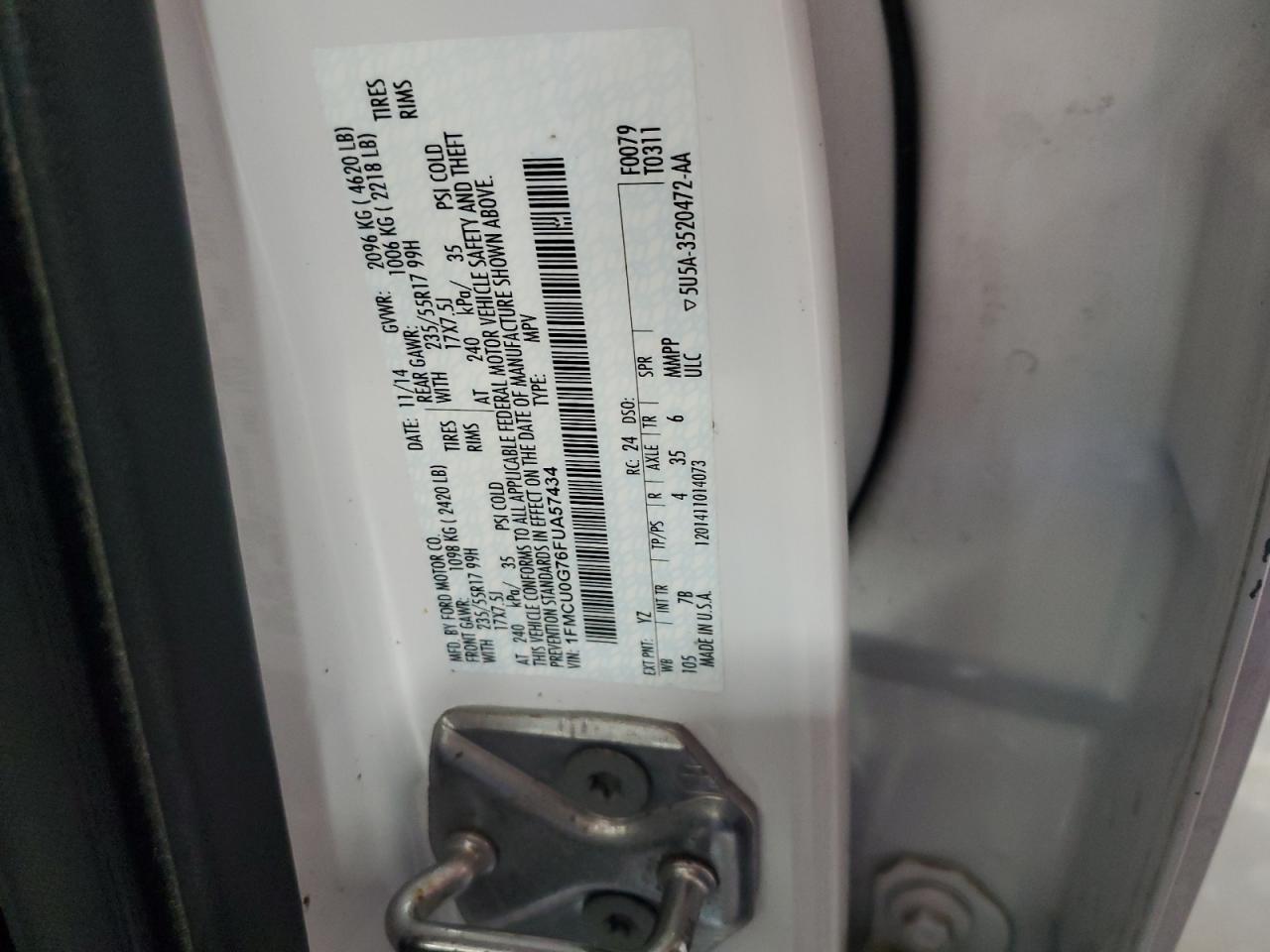 2015 Ford Escape Se VIN: 1FMCU0G76FUA57434 Lot: 92511105