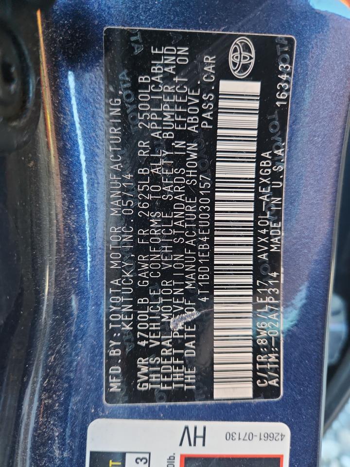 2014 Toyota Avalon Hybrid VIN: 4T1BD1EB4EU030157 Lot: 91580835