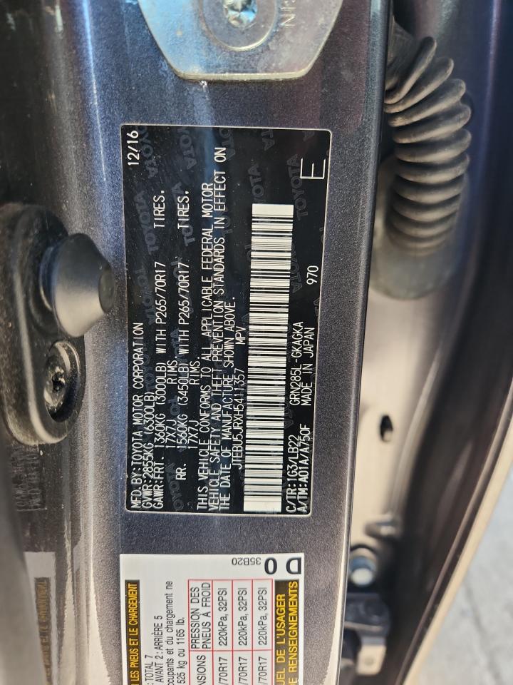 2017 Toyota 4Runner Sr5/Sr5 Premium VIN: JTEBU5JRXH5411357 Lot: 92625905