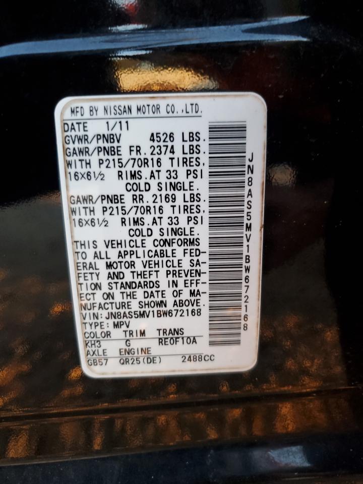 2011 Nissan Rogue S VIN: JN8AS5MV1BW672168 Lot: 93504045