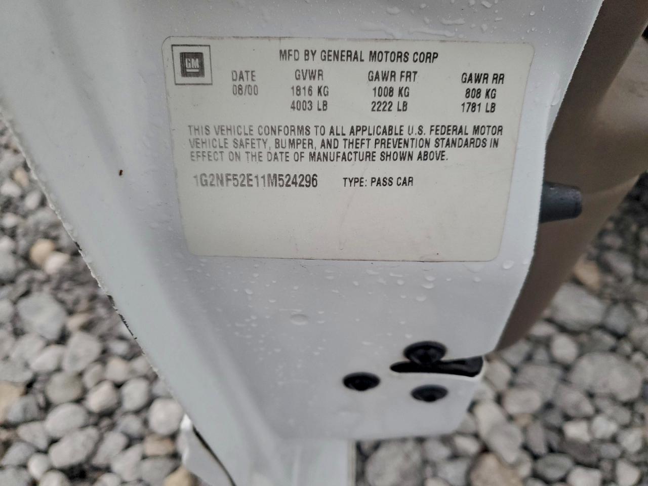 2001 Pontiac Grand Am Se1 VIN: 1G2NF52E11M524296 Lot: 94291585