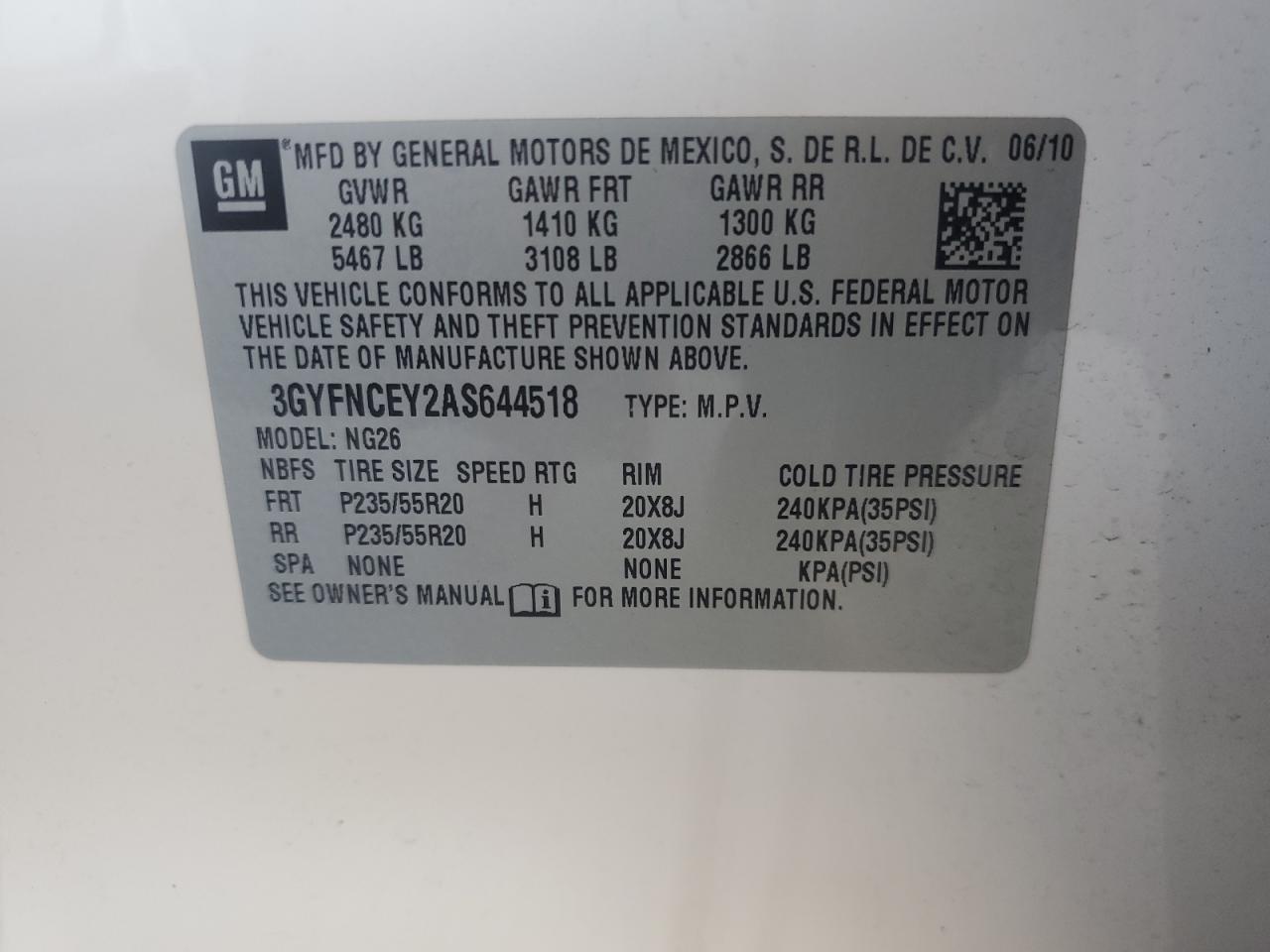 2010 Cadillac Srx Premium Collection VIN: 3GYFNCEY2AS644518 Lot: 92909835