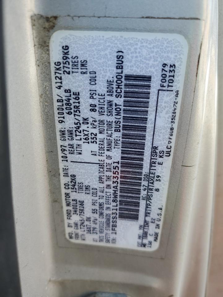 1998 Ford Econoline E350 Super Duty VIN: 1FBSS31L8WHA33551 Lot: 90631325