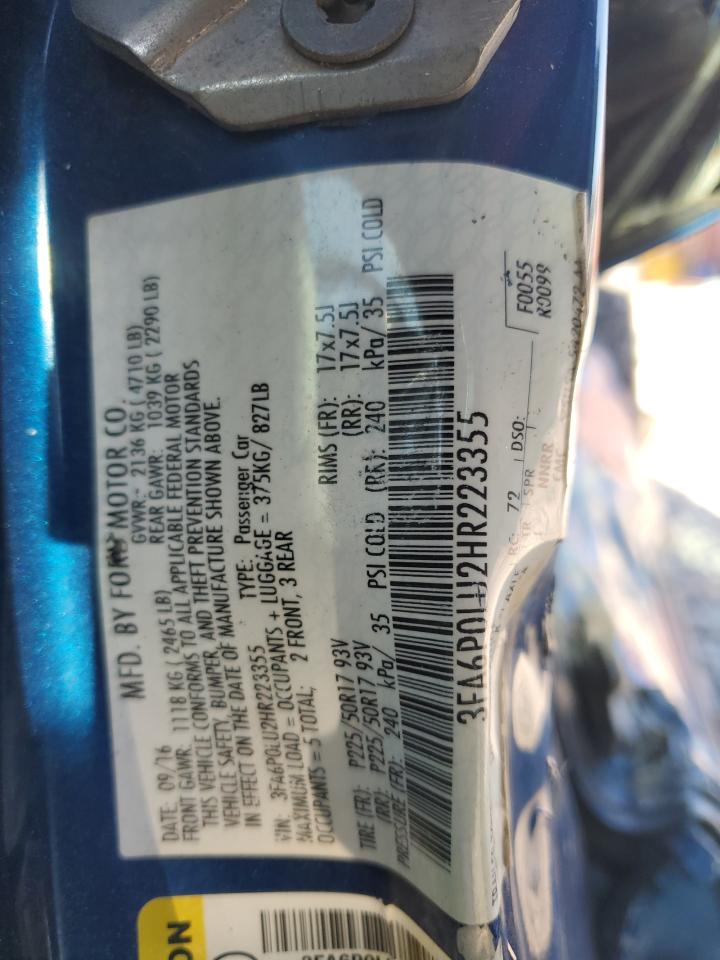 2017 Ford Fusion Se Hybrid VIN: 3FA6P0LU2HR223355 Lot: 90346695