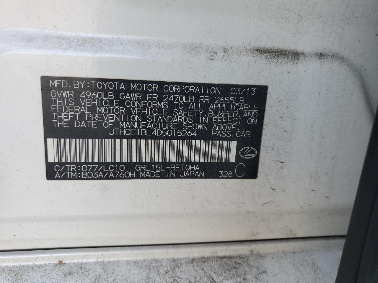 2013 Lexus Gs 350 VIN: JTHCE1BL4D5015264 Lot: 93425005