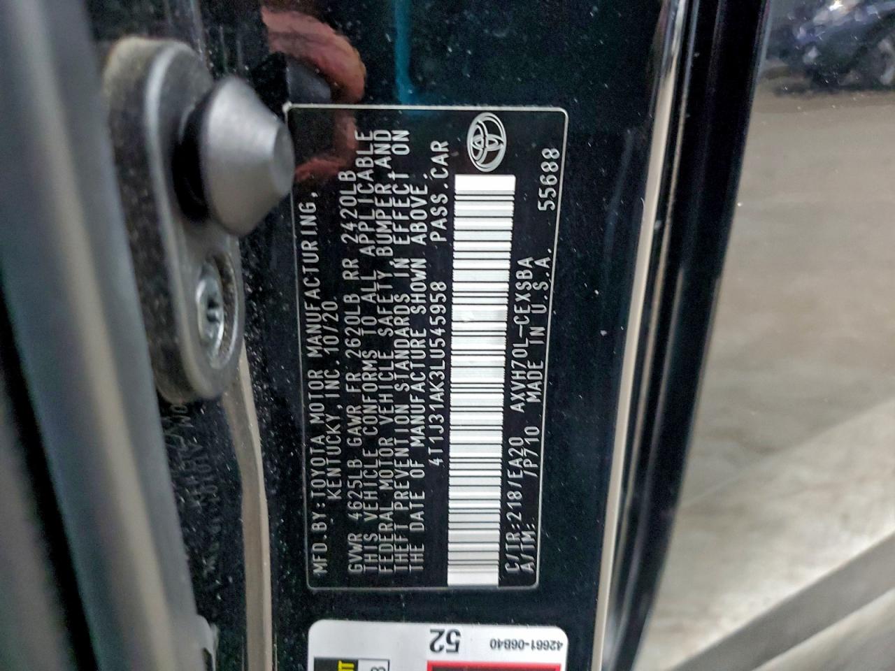 2020 Toyota Camry Se VIN: 4T1J31AK3LU545958 Lot: 93676315