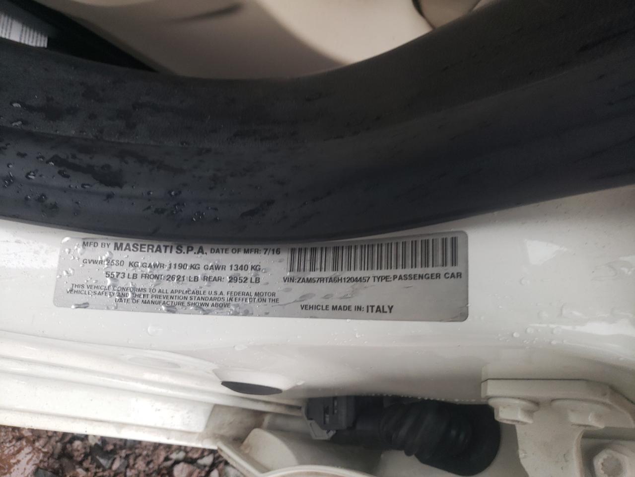 2017 Maserati Ghibli S VIN: ZAM57RTA6H1204457 Lot: 93490135