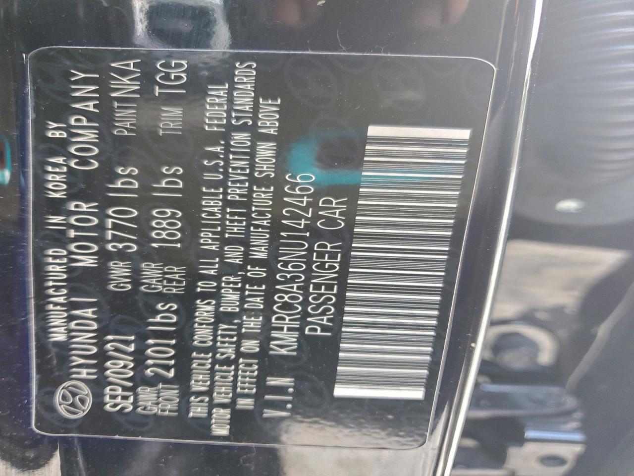 2022 Hyundai Venue Sel VIN: KMHRC8A36NU142466 Lot: 93944375