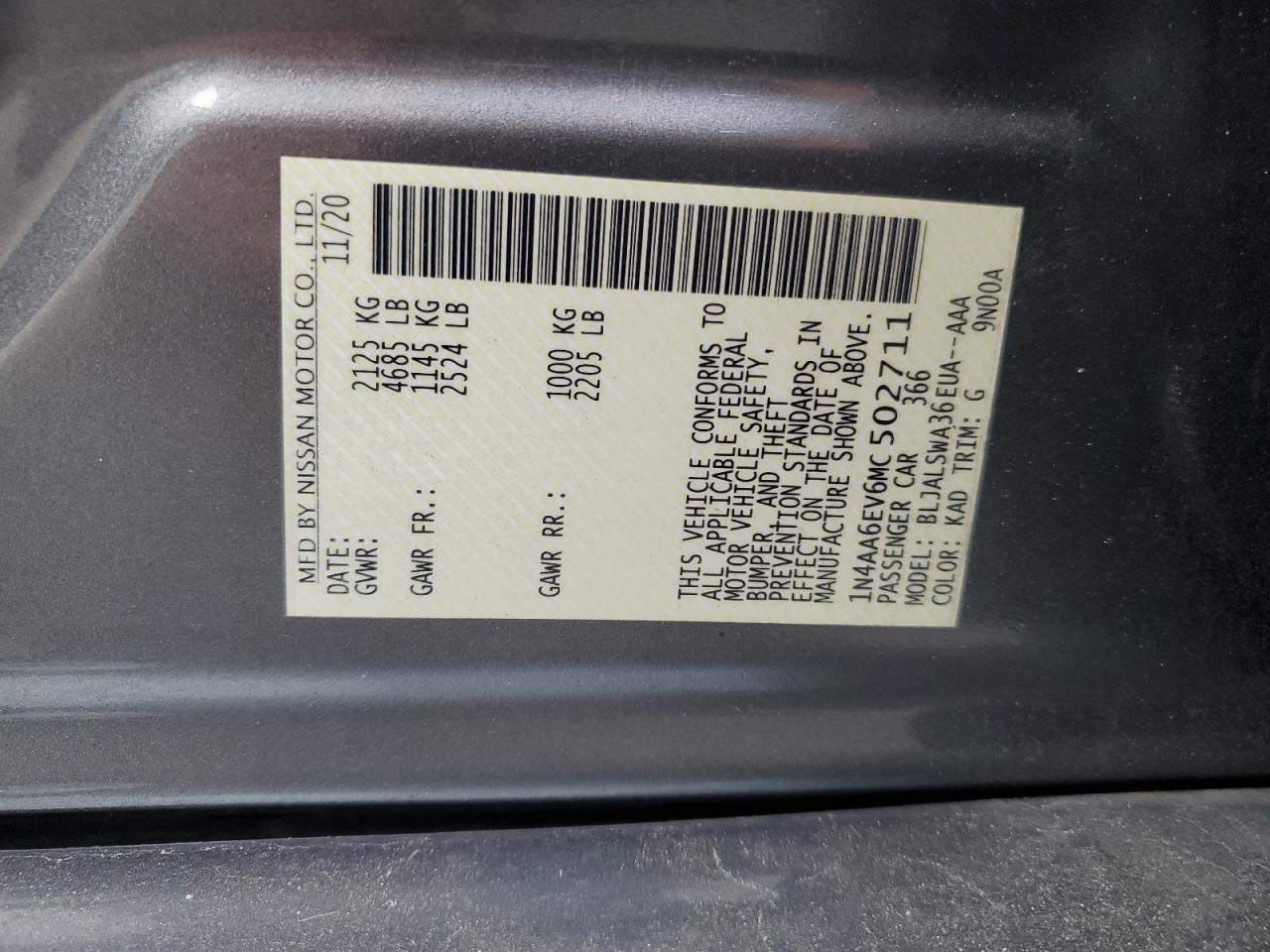 2021 Nissan Maxima Sr VIN: 1N4AA6EV6MC502711 Lot: 91685935