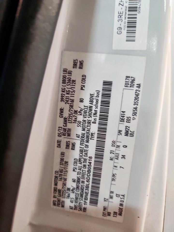 2013 Ford Econoline E350 Super Duty Wagon VIN: 1FBNE3BL6DDB05418 Lot: 92718905