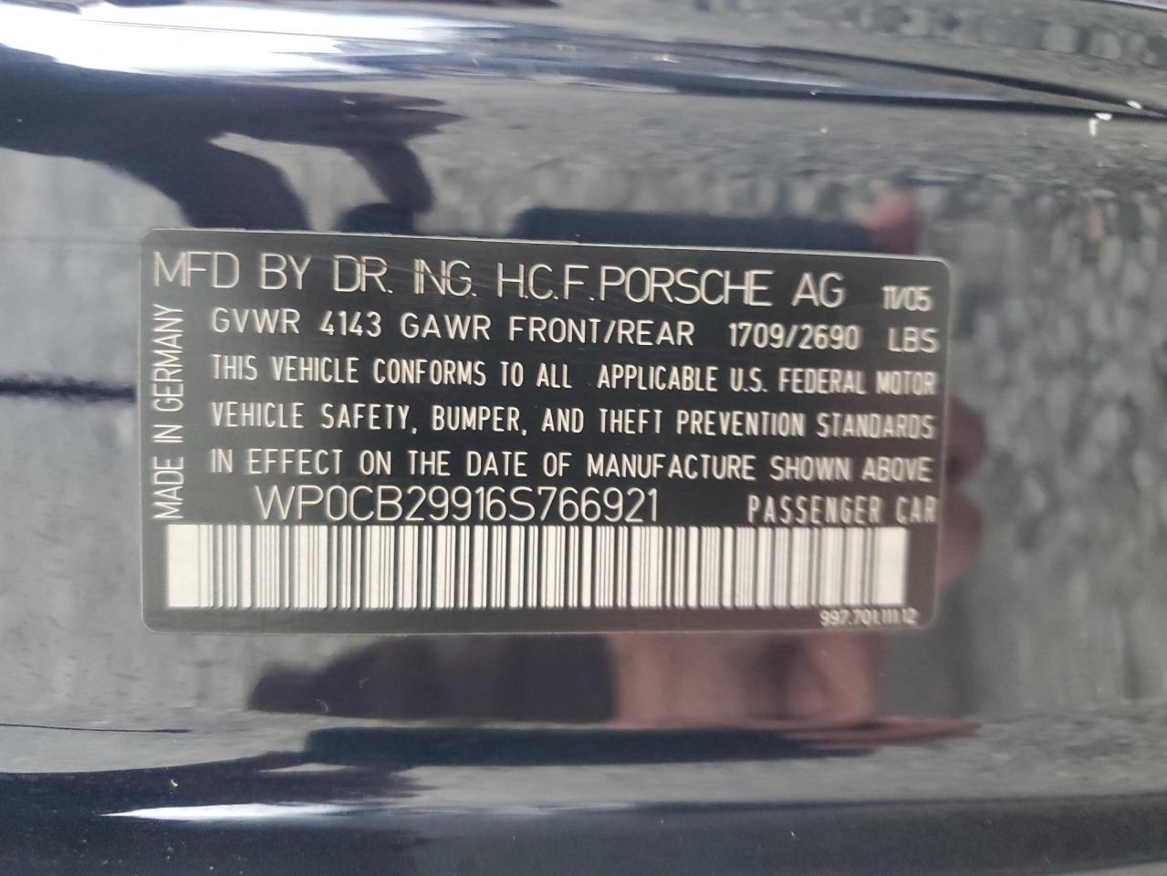 2006 Porsche 911 Carrera S Cabriolet VIN: WP0CB29916S766921 Lot: 92467785