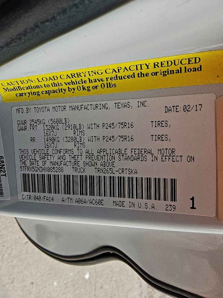 2017 Toyota Tacoma Access Cab VIN: 5TFRX5GN3HX085288 Lot: 91743375