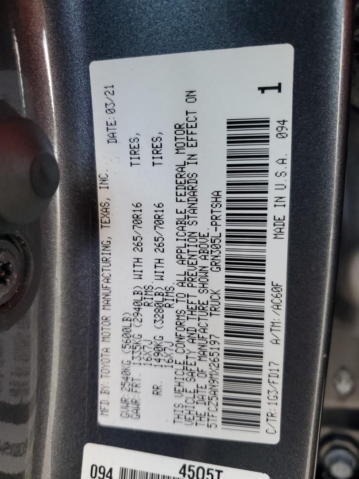 2021 Toyota Tacoma Double Cab VIN: 5TFCZ5AN9MX265197 Lot: 91583135