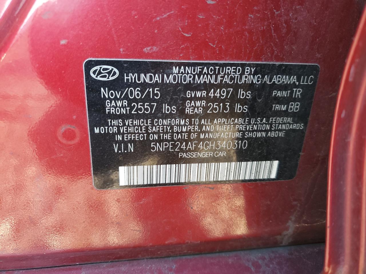 2016 Hyundai Sonata Se VIN: 5NPE24AF4GH340310 Lot: 91613645